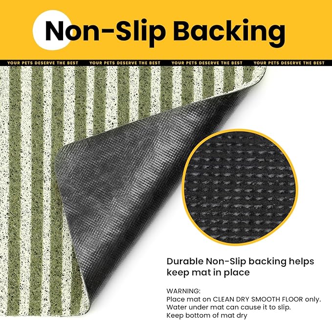 Conlun Cat Litter Mat Litter Trapping Mat, Premium Durable PVC Cute Cat Litter Box Mat, Non-Slip, Less Waste Kitty Litter Mat, Soft on Kitty’s Paws, 24”x 17” cat matts for litter, Green Stripe