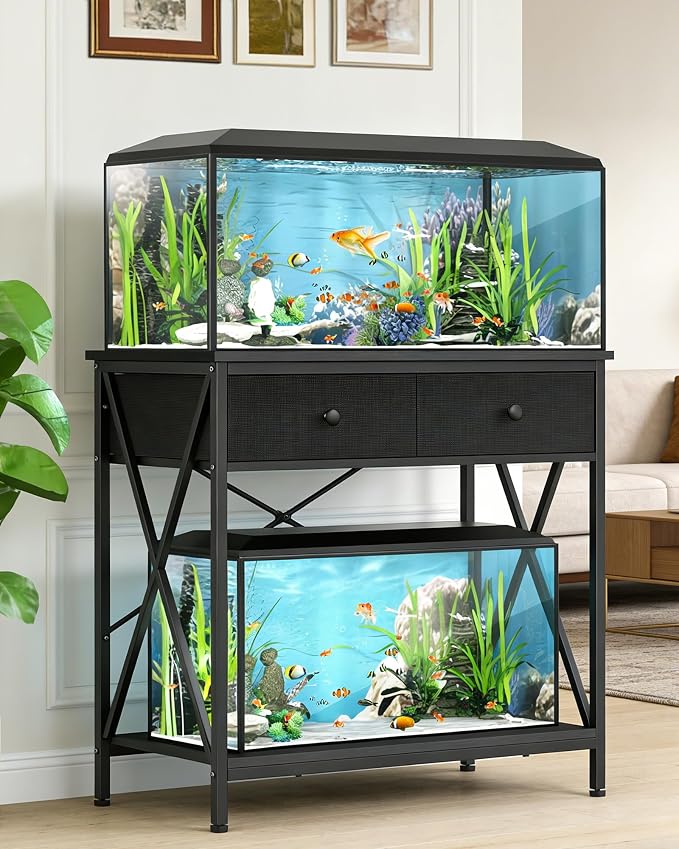 Fish Tank Stand with Storage, 20-29 Gallon Aquarium Stand Easy Clean | Heavy Duty Metal, 2-Tier Breeder Reptile Turtle Terrarium Stand Fits Office Home,30.7" x 16.5" MDF Tabletop, 330lbs Capacity