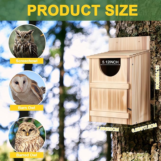 4 Pack Half Round Owl Houses, Bird Houses for Outside, Wooden Owl Nest Box Large Opening Screech Outdoor Bird's Box, for Wildlife Screech, Barred, Great Horned, Barn Owls, Assembly Required