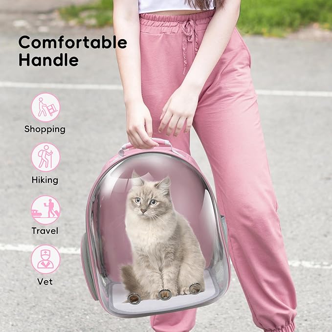 Cat Backpack, Airline Approved Bubble Carrying Bag for Small Medium Dogs Cats, Space Capsule Pet Carrier Dog Hiking Backpack Travel Carrier (Pink)