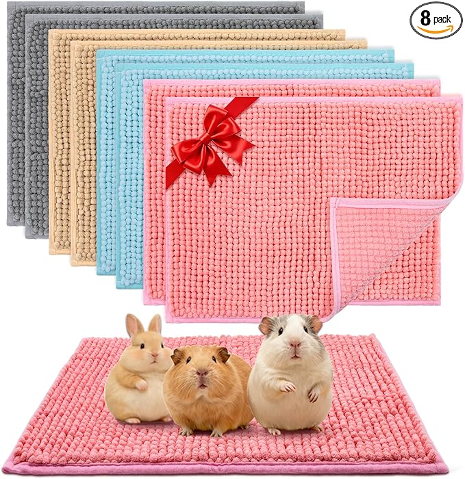Guinea Pig Cage Liner, 8 PCS Washable Fleece Bedding Pad, Reusable Pee Pad Mat for Small Animals, Reusable Bunny Rabbit Cage Liner Hamster Chinchilla Cage Accessories 16x12 Inch