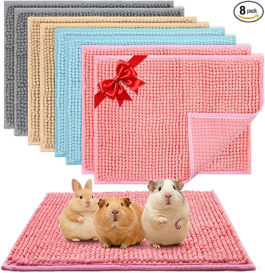 Guinea Pig Cage Liner, 8 PCS Washable Fleece Bedding Pad, Reusable Pee Pad Mat for Small Animals, Reusable Bunny Rabbit Cage Liner Hamster Chinchilla Cage Accessories 16x12 Inch