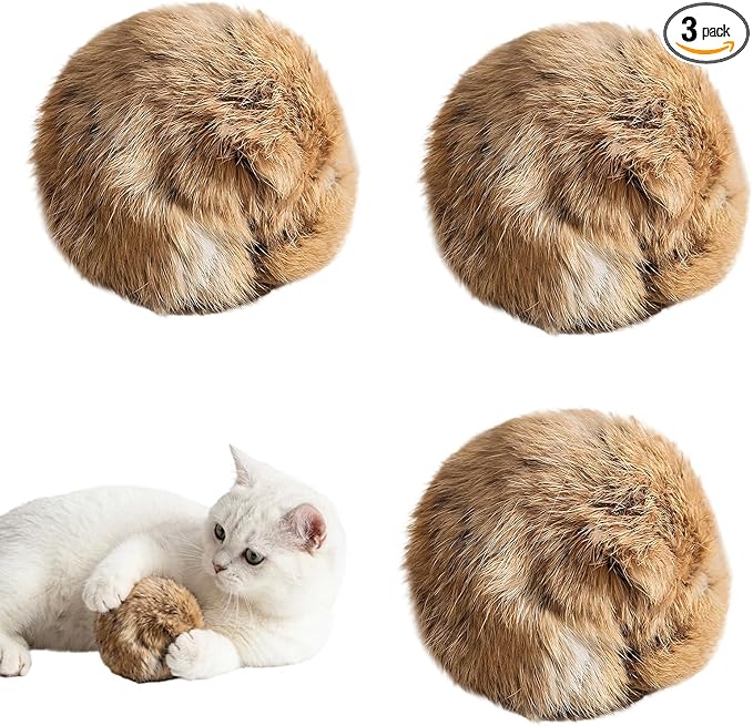 Rabbit Fur Ball Cat Toy, Indoor Exercise Enrichment, Premium Catnip Infused Rabbit Fur Balls for Cats, Washable Cat Toy, Multi-Cat Household Activity, Boredom Relief and Bonding Aid