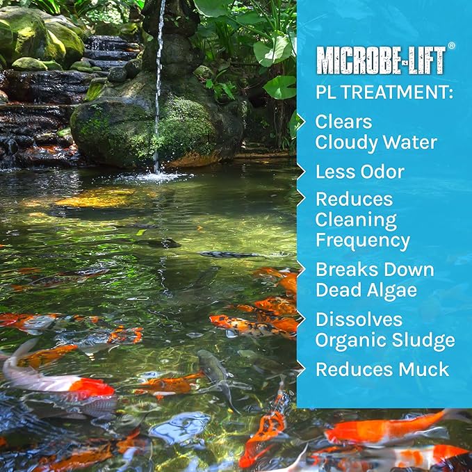 MICROBE-LIFT PL Pond Bacteria and Outdoor Water Garden Cleaner, Safe for Live Koi Fish, Plant Life, and Decor, 16 Ounces
