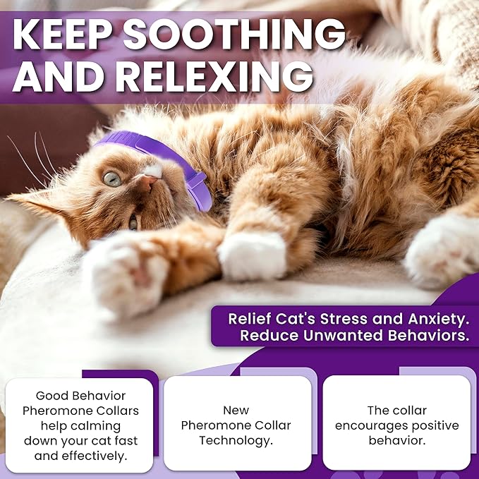 4 Pack Calming Collars for Cats: Pheromone Cat Calming Collars for Cats, Helps Promote Relaxation and Comfort