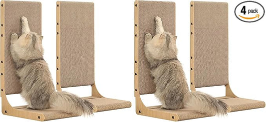 Zakkart 4-Pack Cat Scratching Board, 25.6'' Tall Cardboard L Shape Vertical Cat Scratchers for Indoor Cats, Cat Scratching Post for Wall and Couch, Large