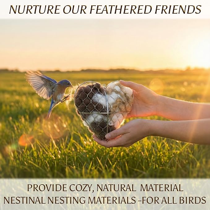 Handmade Alpaca Fiber Bird Nesting Heart - Refillable Heart Shape with Nesting Material, Winter Shelter for Wild Birds & Hummingbirds, Garden Decor Gift for Bird Lovers (1 Set)
