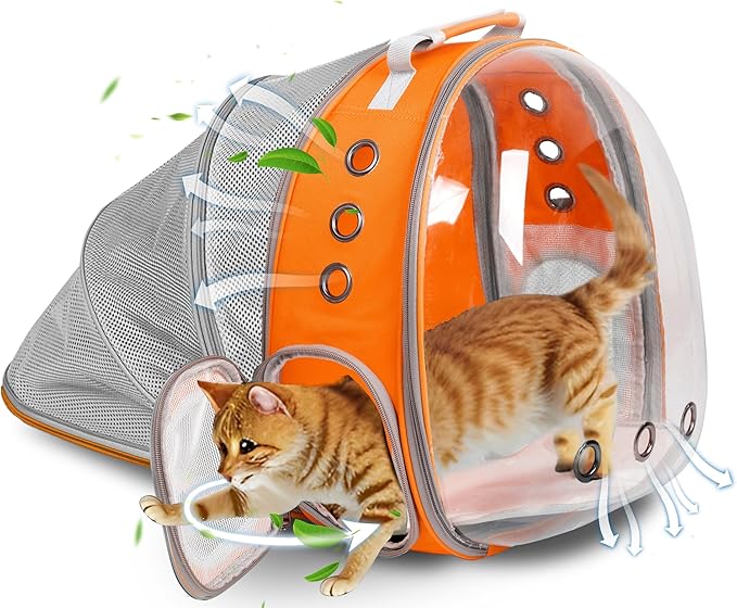 Pet Carrier Backpack Expandable for Cats and Small Dogs, Breathable Anti-Collapse Design, Airline Approved Travel Backpack for Hiking and Outdoor Use (Back Expandable-Orange)