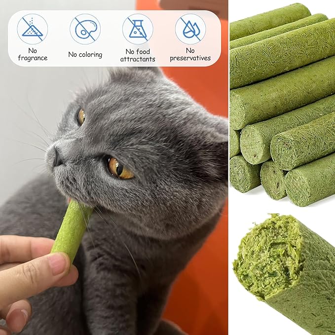 50g Cat Grass Teething Stick, Freezed Drying Cat Grass Sticks Snacks for Cats, Edible Cat Treats for Teeth Cleaning and Hairball Removal