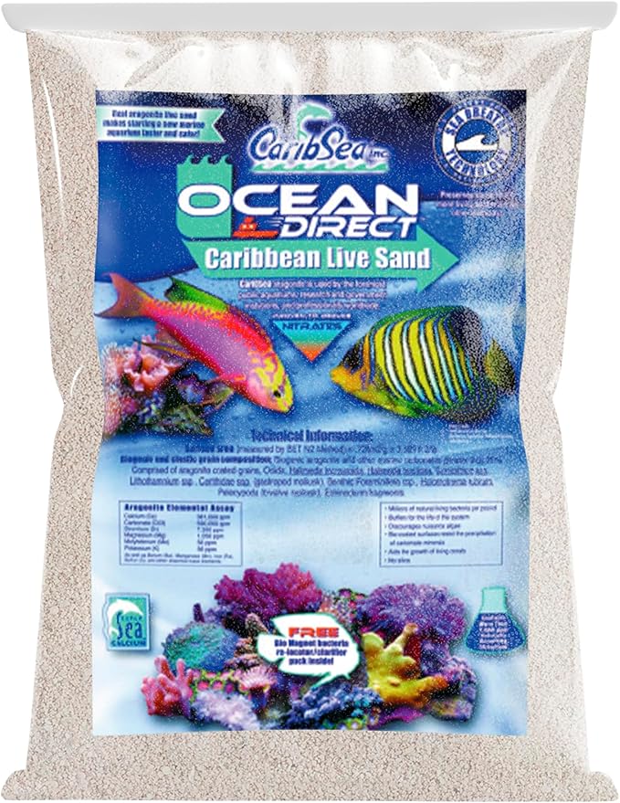 CaribSea Ocean Direct Natural Live Sand – 20 lb – Natural Aragonite Sand for Saltwater Aquariums – Sea Breathe Technology – Short Setup Time