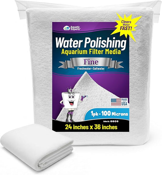 Aquatic Experts Aquarium Polishing Filter Pad, Water Polishing Pad for Aquarium Filters, Filter Floss for Fish Tank Filters, (100 Micron, 24" x 36" - 1 Pack)