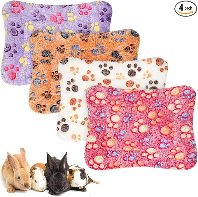 Haull 4 Pcs Waterproof Guinea Pig Bedding Guinea Pig Bed Plush Cage Liners Soft Rabbit Dog Crate Pad Cat Mat Reversible Cozy Animal Pee Pad Hamster Bunny Mat Accessory(Paw,13 x 18.5 Inch)