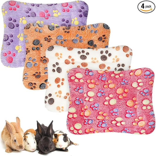 Haull 4 Pcs Waterproof Guinea Pig Bedding Guinea Pig Bed Plush Cage Liners Soft Rabbit Dog Crate Pad Cat Mat Reversible Cozy Animal Pee Pad Hamster Bunny Mat Accessory(Paw,13 x 18.5 Inch)