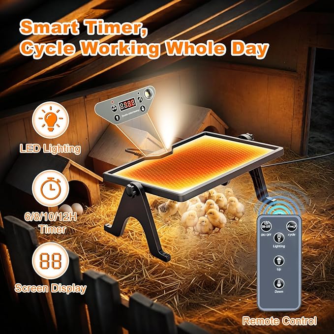 Pawaboo 6-in-1 Chicken Brooder Box for Chick Starter Kit, Includes Pet Cage Tent, Brooders Heating Plate, Chicks Perch, Feeder and 1.1L Chick Waterer, Chicks Supplies (Brooder Set)