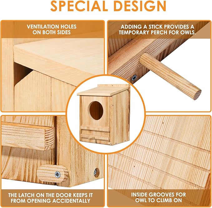 Large Barn Owl House,15.8*10.6*8.7IN Owl Nesting Box For Outside,Wooden Nest House,Large Handmade Bird Houses For Outside,Suitable For Wildlife Barn,Eastern Screech,Great Horned,Easy Assembly Required