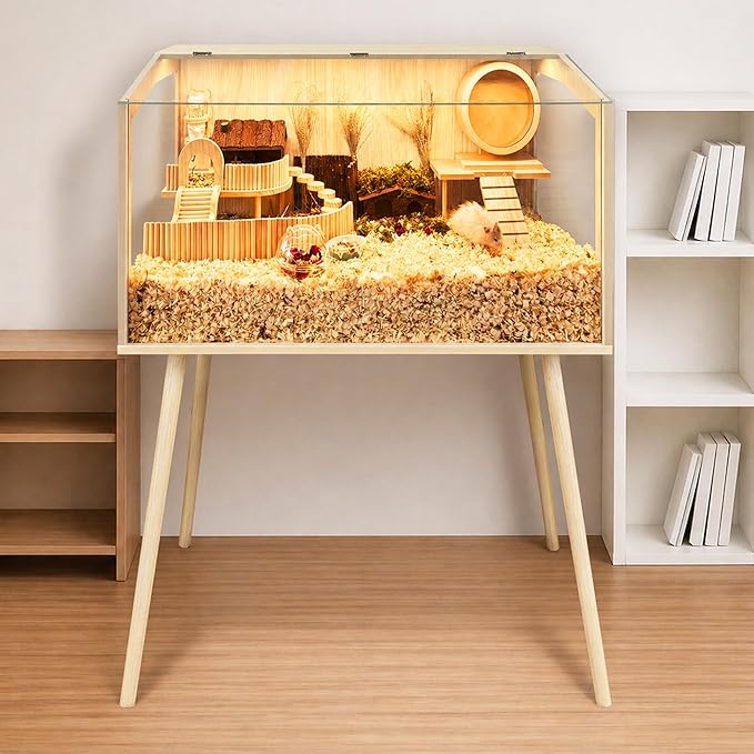PROLEE Hamster Cage with Legs, Guinea Pig Cages Chew Proof, Hamster House, Hamster Cages and Habitats with Lockable Design, Small Animal Cage, 24" L x 16" W x 40" H