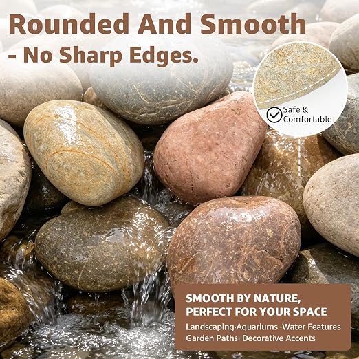 5lbs Natural Large River Rocks, 3"-4" Premium Pebbles, Decorative Stones | Water-Washed, Hand-Picked, for Fish Tank, Garden, Paving, Fountain, Walkways and Outdoor Landscaping Pathways, Backyard