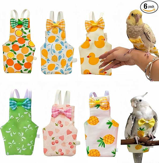 6Pcs Bird Diapers Bird Harness Flight Suits Diapers Reusable Parrot Nappy with Waterproof Inner Layer Washable Cute Urine Wet Suit Costume for Cockatiel Conure Budgie Macaw Parakeet, L