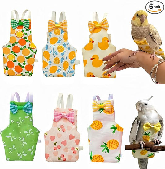 6Pcs Bird Diapers Bird Harness Flight Suits Diapers Reusable Parrot Nappy with Waterproof Inner Layer Washable Cute Urine Wet Suit Costume for Cockatiel Conure Budgie Macaw Parakeet, M