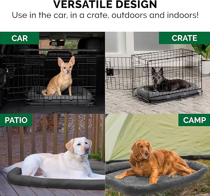 Furhaven Dog Bed for Large Dogs, 100% Washable, Sized to Fit Crates - Sherpa Fleece Bolster Crate Pad - Gray, Extra Large/XL, 42.0"L x 26.0"W x 3.0"Th
