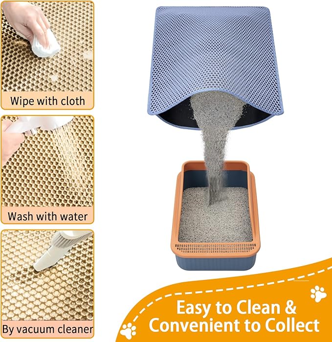 Cat Litter Mats-Extra Large 47''x36'' Litter Catcher Mat for Cat-XXL Litter box Matt for Floor-2 Layer Catcher Rug for Pet kitty Litterbox-Waterproof Urine Proof,Non-Slip,Blue