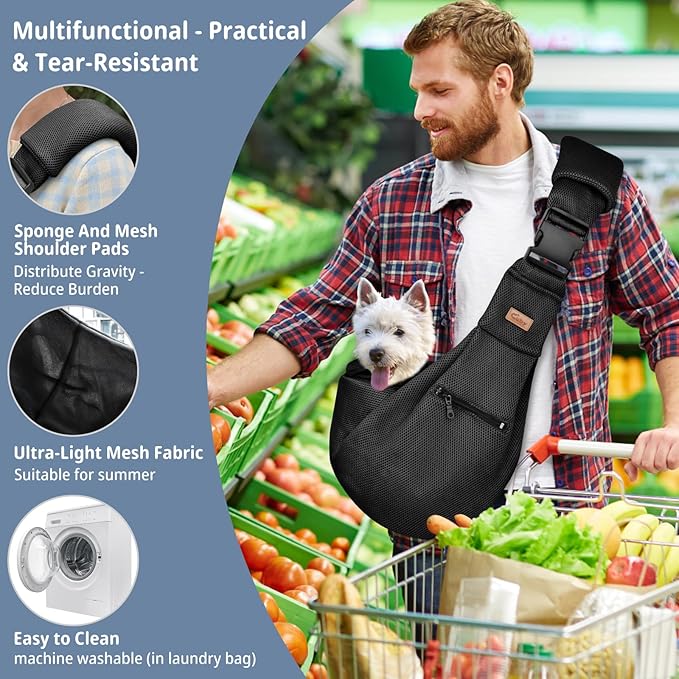 CUBY Dog and Cat Sling Carrier - Adjustable Breathable Mesh Small Pet Sling - Soft Pouch and Tote Design - Suitable for Puppy, Small Dogs Cats Outdoor