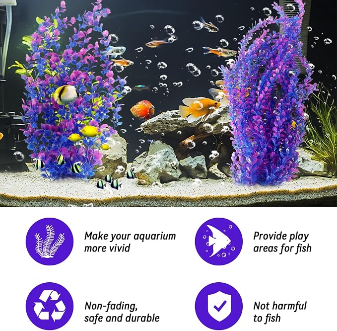 kathson Pack of 2 Tall Aquarium Plants,23 Inches Extra Large Plastic Seaweed Artificial Green Water Plants Safe Bendable Underwater Tall Fish Tank Decorations for Freshwater and Saltwater (Purple)