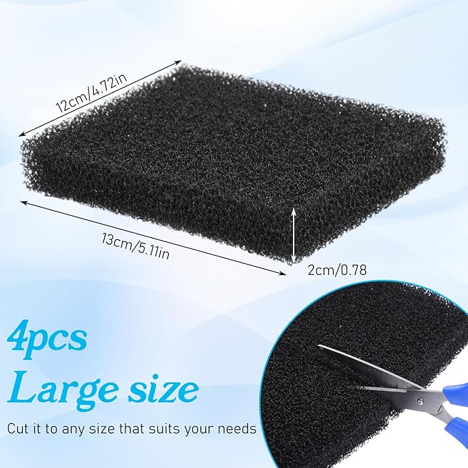 4 Pack Filter Sponge, Aquarium Sponge Aquarium Bio Sponges Filter for Fish Tank Filters Sumps Ponds Hydroponics 5.12" x 4.72" x 0.78"