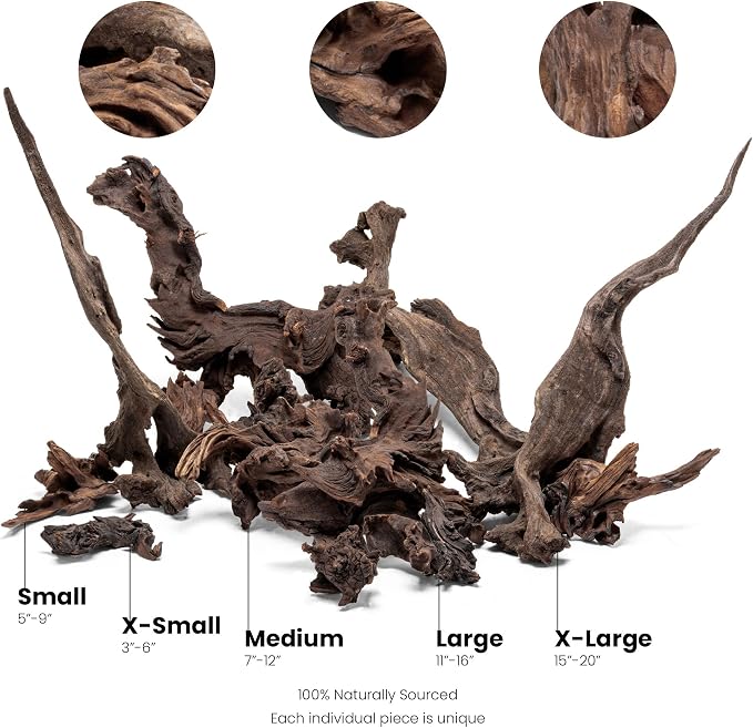 Ultum Nature Systems Driftwood - Malaysian Drift Wood for Fish Tank, Planted Tank, Terriarium, Paludarium - Versatile Natural Driftwood Decor, Events Wood Centerpiece - Malaysian, S 8-12", 5 Pack
