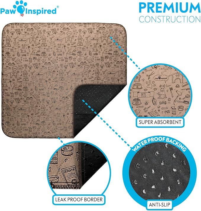 Paw Inspired Washable Pee Pads for Dogs | Reusable Puppy Pads | Waterproof Whelping Pads | Washable Training Pet Pads, Washable Potty Pads Extra Large Sizes (Classic, 32x30" - pattern (2 pack))