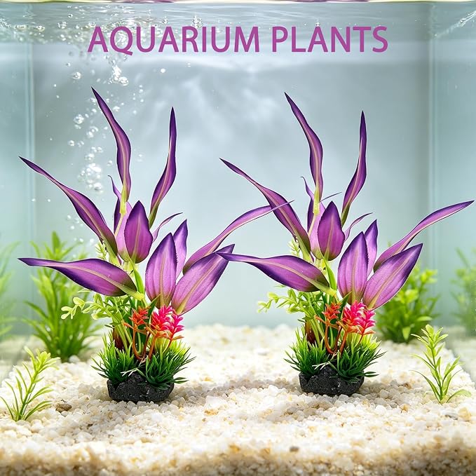 Silk Aquarium Plants 2 Pcs 8 Inches | Soft silk plants, safe for delicate fish, durable, resist fading.