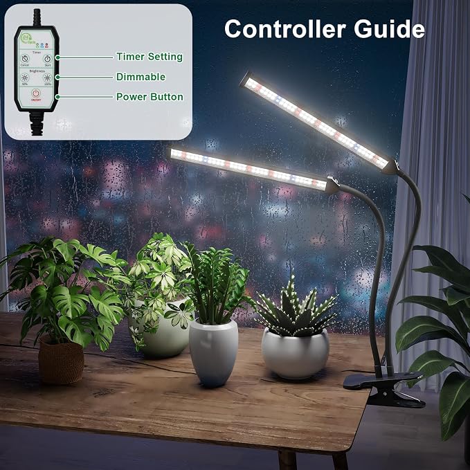 Grow Light,24W (160Watts Equiv) 5000K White Full Spectrum LED Growing Lamp Clip on Desk for Indoor Plants,Bulbs Replaceable & Non-dimmable (Black, 80Watts)