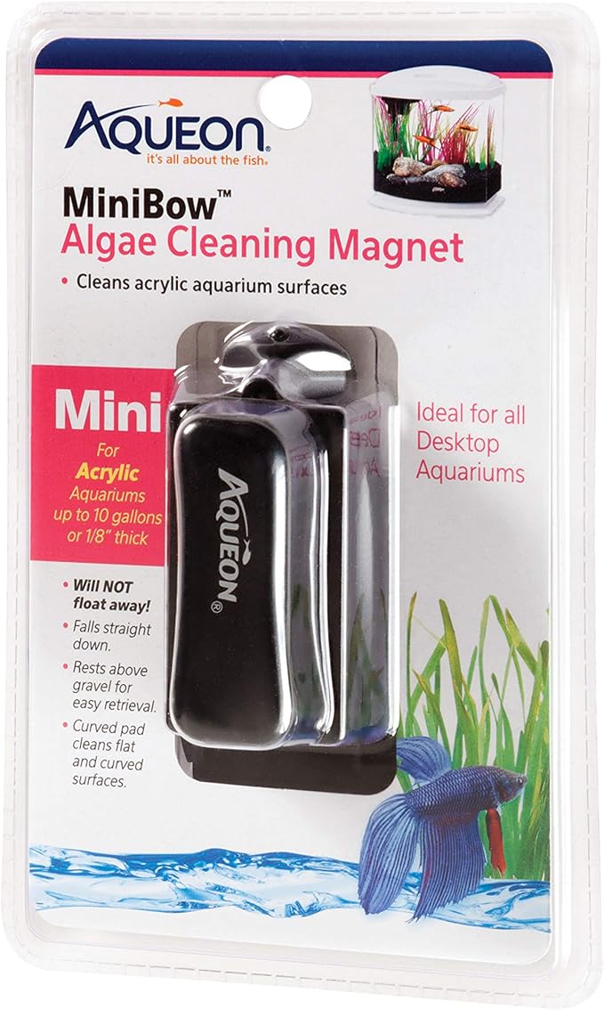 Aqueon Aquarium Algae Scraper, Fish Tank Cleaning Magnet, Mini | Magnetic aquarium glass cleaner for acrylic, curved pad cleans flat and curved surfaces