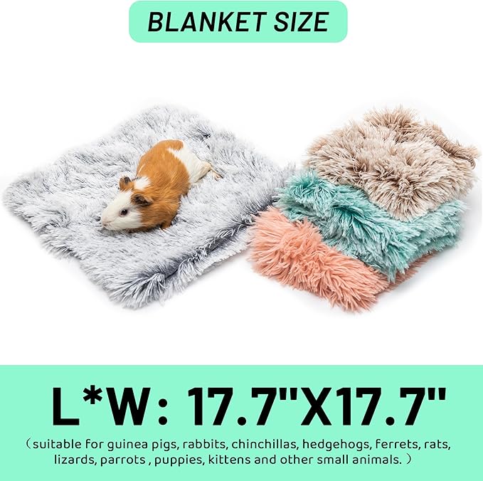 Guinea Pig Blankets 4 Pack, Warm Cozy Pet Cage Accessories for Guinea Pig Hedgehog Rabbit Hamster Chinchilla Ferret Small Animals, Fleece Cage Liners Bedding Mat Washable for Cold Weather