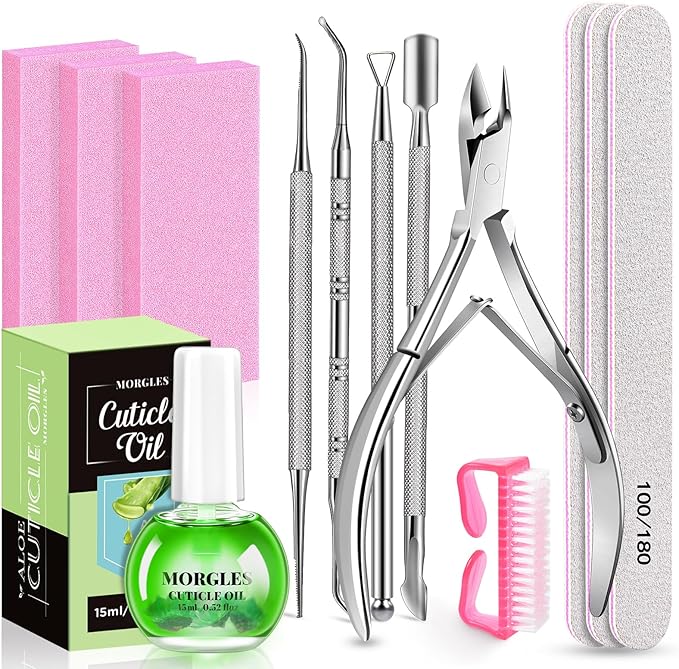 Nail Files and Buffers, MORGLES Nail Prep Kit with Emery Boards, Cuticle Remover Tools, Aloe Cuticle Oil for Manicure and Pedicure Shine Kit
