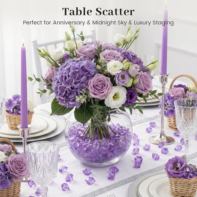 DomeStar Purple Fake Ice Rocks, 150PCS Acrylic Gems Crystals Plastic Diamonds Centerpiece for Vase Fillers DIY Craft Wedding Party Table Scatter Decorations | Fake Diamonds for Table Centerpieces Birthday Party Decor, Fish Tanks Decor Table Scatter DIY...