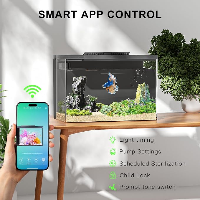 ERAARK 4 Gallon Betta Fish Tank,Smart APP Control Aquarium with Filter,Light,Water Pump,Self Cleaning