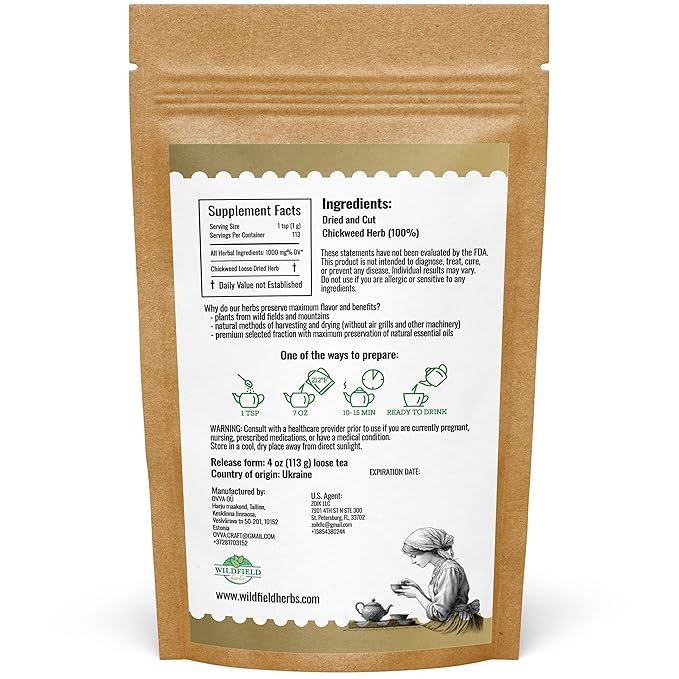 4 oz. Chickweed Herb Chickweed Tea (Stellaria Media) - 113g (4 oz) Herbal Tea Hierba De La Gallina Capiqui