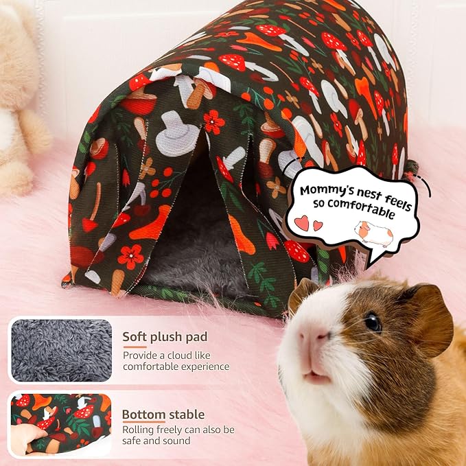 Guinea Pig Tunnel, Easy Cleaning Anti Slip Bottom Rabbit Hideout Accessories with Curtain for Small Animal