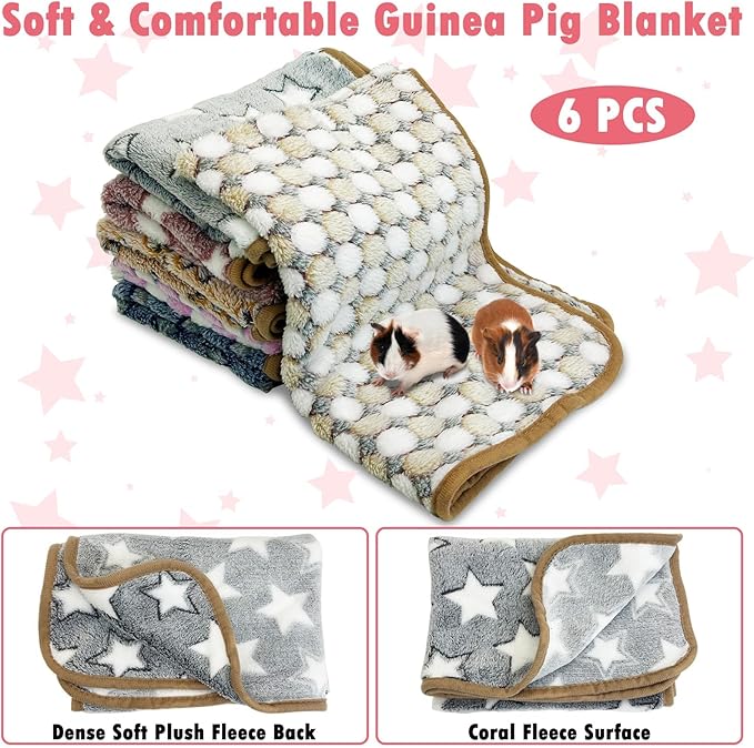 PINVNBY 6 PCS Guinea Pig Blankets Soft Fleece Bedding for Guinea Pigs Cage Washable & Reusable Small Animal Sleep Mat Pad for Hamster Ferret Chinchilla Hedgehog (24 x 16 Inch)