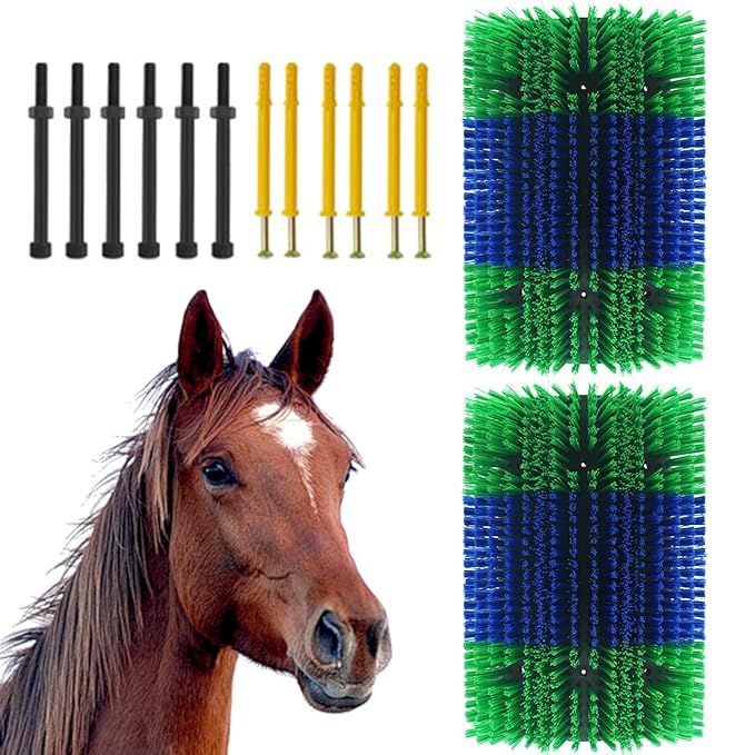 2PCS Livestock Scratching Brush,Extra Large Size Livestock Scratching Brush, Massage Grooming Kit for Cattle, Sheep, Pig, Animal Back Scratching & Itch Relief, Blue-Green