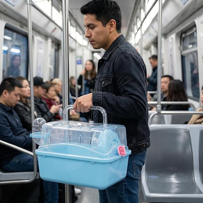 Portable Small Pet Carrier Cage for Travel - Transparent Ventilated Hamster/Gerbil/Rat/Guinea Pig Carrier with Secure Lock