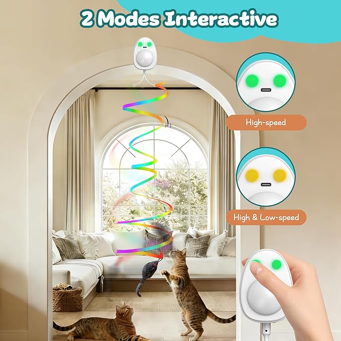 Interactive Cat Toys for Indoor Cats,Electric Flying Bird & Mouse Wand Teaser, Automatic Hanging Door Frame Chase/Hunt/Exercise Stimulate String Cat Toy for Bored Indoor Adult & Kitten