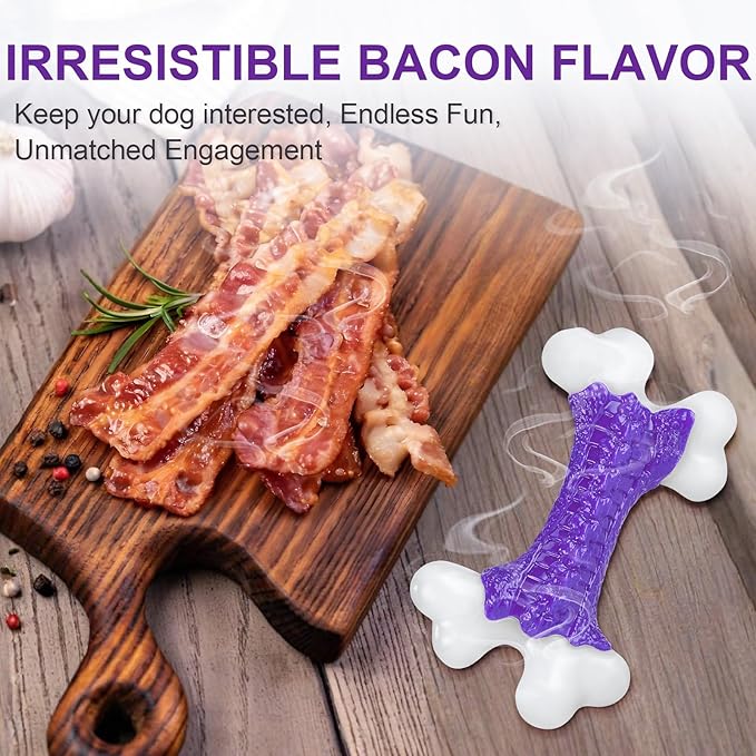 Kseroo Indestructible Dog Toys for Aggressive Chewers: Bacon Flavored Hard Nylon Bone Chew Toys, Tough Dog Chew Toys for Large Dogs, Dog Toys to Keep Them Busy for Medium Large Breed, Purple