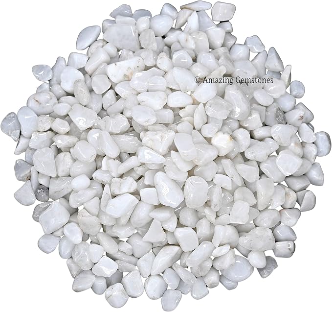 Snow Quartz Crystal Chips Aquarium Gravel Rocks - Snow Quartz Chips Bulk Fish Tank Gravel, Small Tumbled Stone Chips and Tiny Crystals for Decoration (Natural AAA Grade Gemstones)
