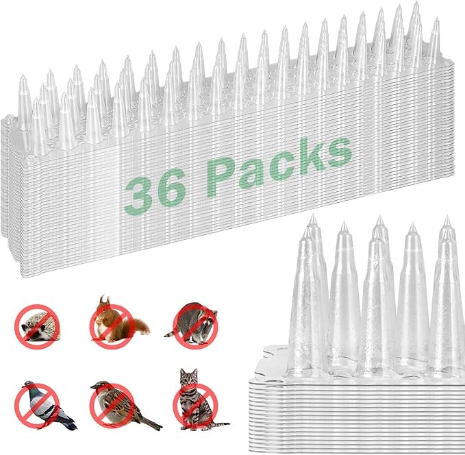 36 Pack Upgraded Clear PVC Bird Spikes, Covers 51 Feet(15.5m), Keep Birds Away and Keep Birds from Building Nest, Long Deterrent Spikes Keep Pigeon Squirrel Cats and Other Animals Away