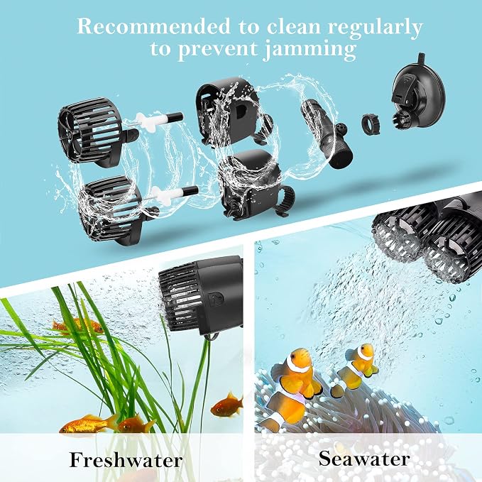 AQQA Aquarium Wave Maker,Suction Cup Fish Tank Double Powerhead Pump | 8W/12W/20W/25W 110V/60Hz Ultra Quiet Submersible Circulation Pump,360°+180°Adjustable For Freshwater Saltwater (20W 4227GPH)