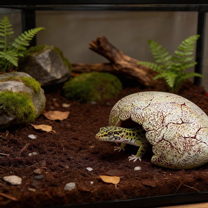 Dinosaur Egg Reptile Hide - Resin Cave for Leopard Gecko, Bearded Dragon & Small Snakes - Humid Hide, Shedding Aid & Terrarium Decor Tank Accessories (Small)