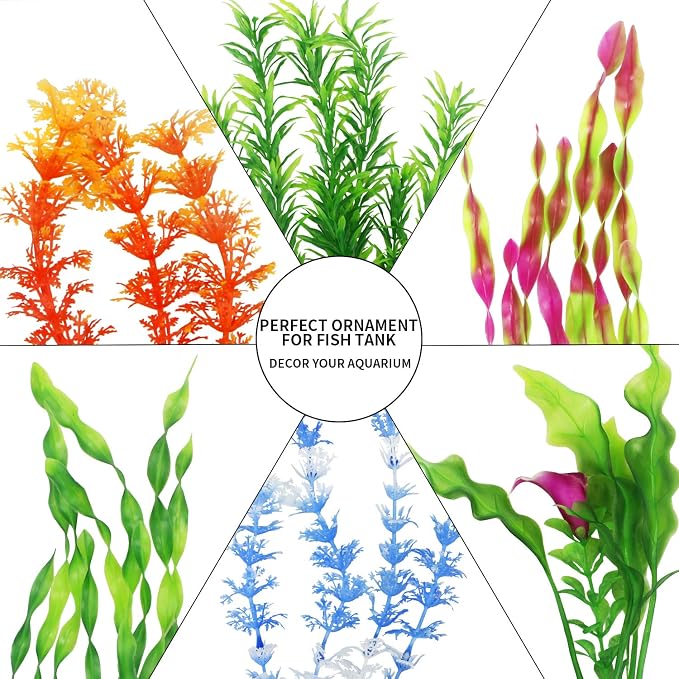 MyLifeUNIT Artificial Fish Tank Plants, 10 Pack Plastic Aquarium Plants Decorations