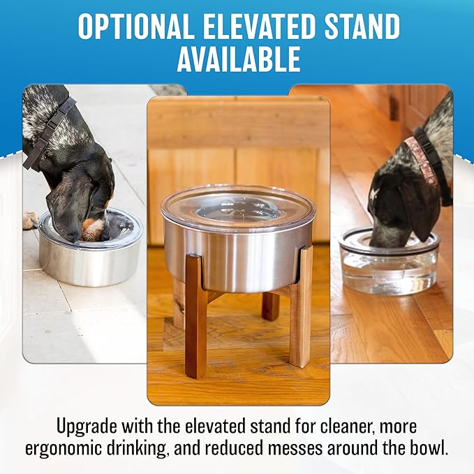 Slopper Stopper Stainless Steel Dripless Water Bowl with Tritan Plastic Lid – Holds 1 Gal, Reduces Spills & Trails Up to 85%+, Water Bowl for Large Breed Dogs (51-85 lbs), The Original Slobber Stopper